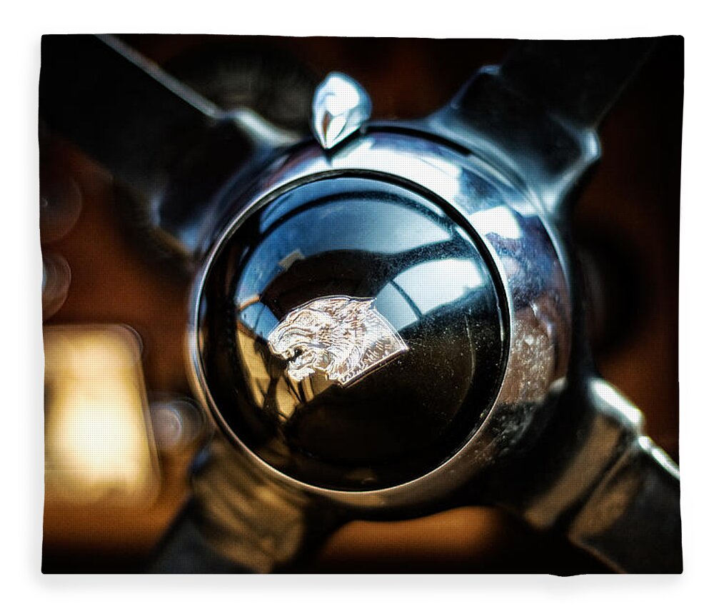 Transport Fleece Blanket featuring the photograph Jaguar Steering Wheel by Spikey Mouse Photography