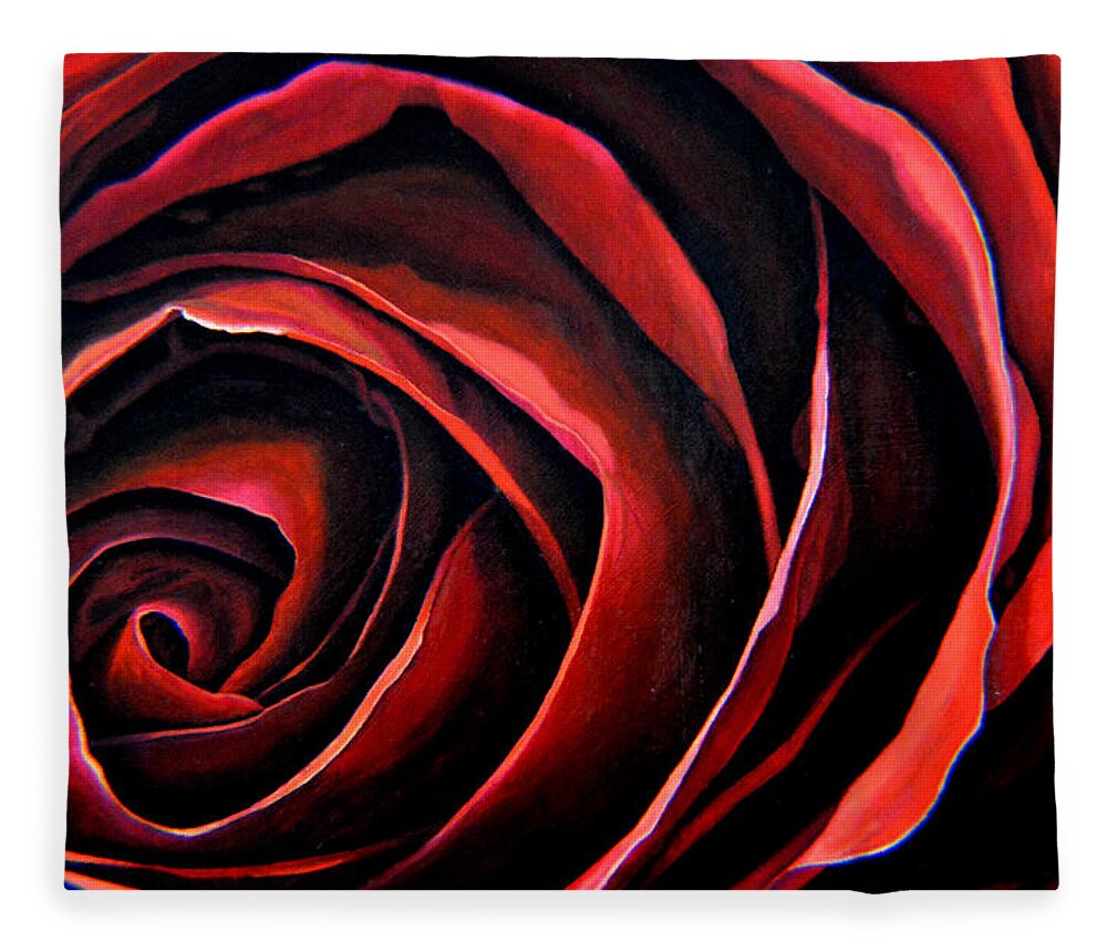 Red Rose Fleece Blanket featuring the painting January Rose by Thu Nguyen