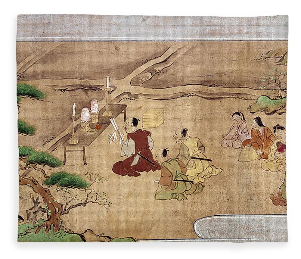 16th Century Fleece Blanket featuring the painting Japan Shinto Ritual by Granger