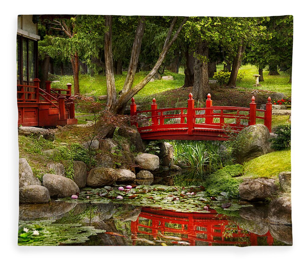 Teahouse Fleece Blanket featuring the photograph Japanese Garden - Meditation by Mike Savad