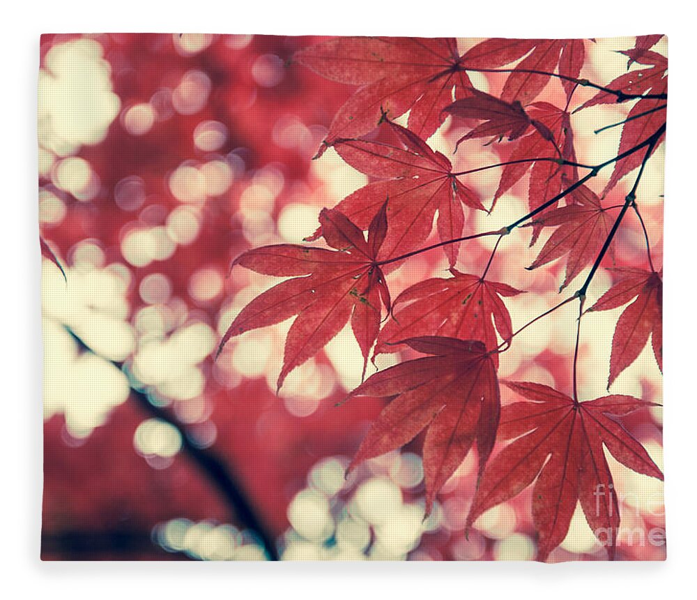 Autumn Fleece Blanket featuring the photograph Japanese Maple Leaves - Vintage by Hannes Cmarits