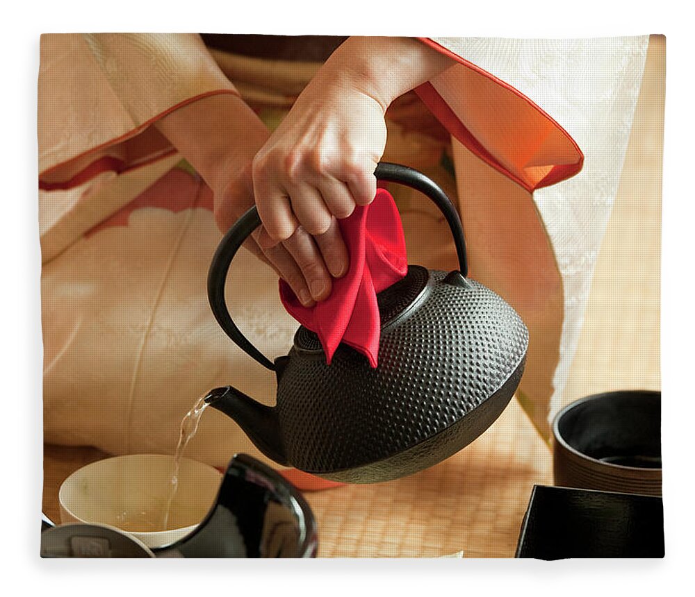 Tatami Mat Fleece Blanket featuring the photograph Japanese Tea Ceremony by Lucidio Studio Inc