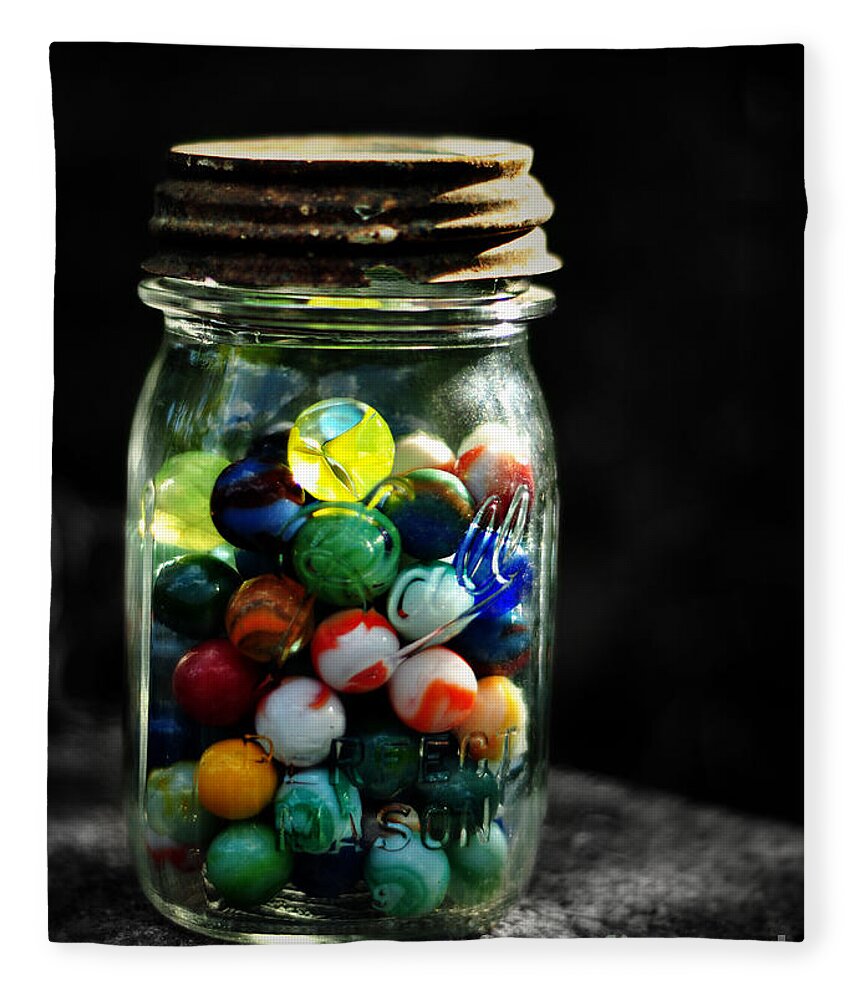 Marbles Fleece Blanket featuring the photograph Jar Full of Sunshine by Rebecca Sherman