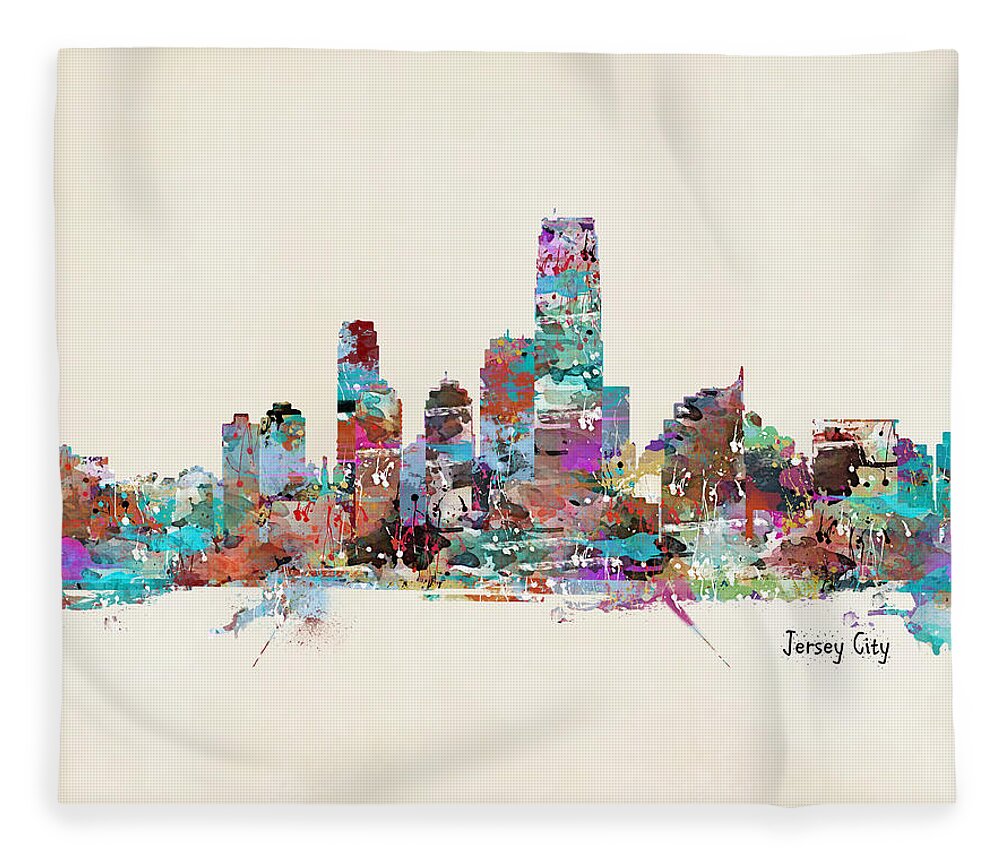 Jersey City Skyline Fleece Blanket featuring the painting Jersey City New Jersey by Bri Buckley