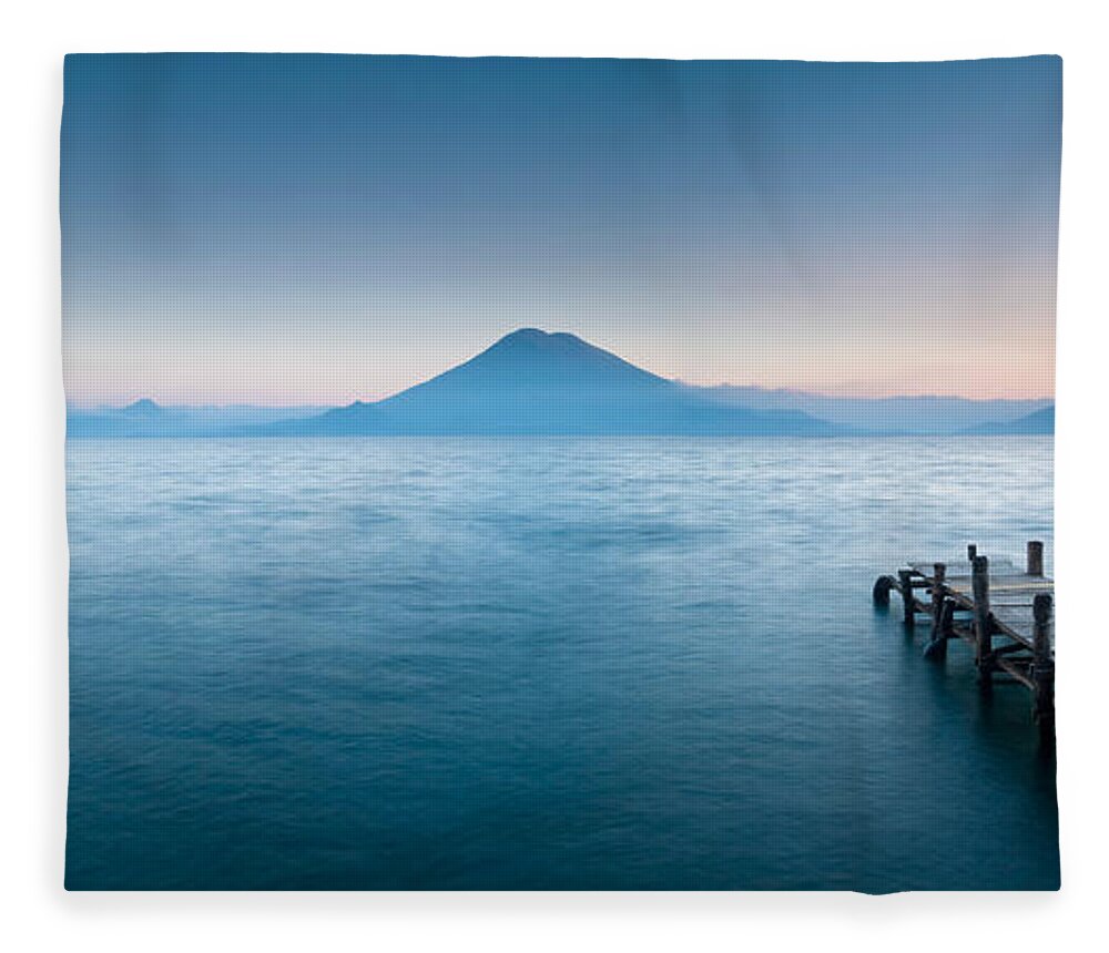 Photography Fleece Blanket featuring the photograph Jetty In A Lake With A Mountain Range by Panoramic Images