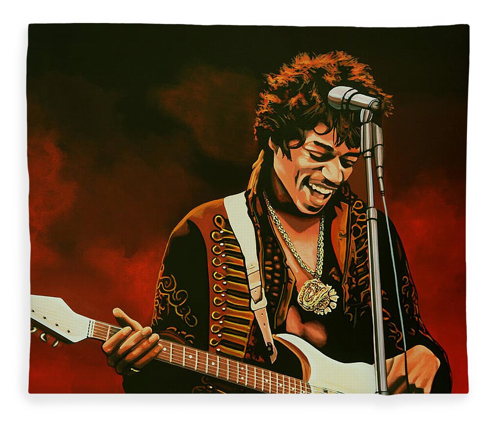 Jimi Hendrix Fleece Blanket featuring the painting Jimi Hendrix Painting by Paul Meijering