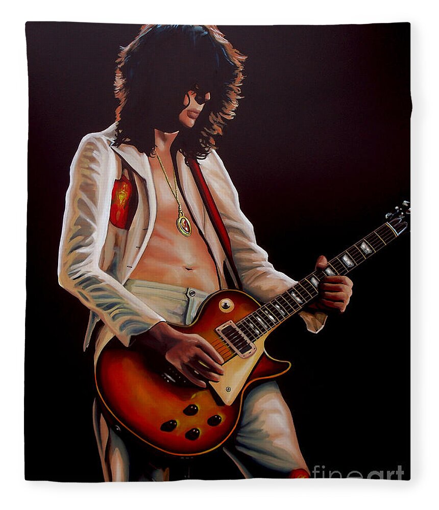 Jimmy Page Fleece Blanket featuring the painting Jimmy Page in Led Zeppelin Painting by Paul Meijering