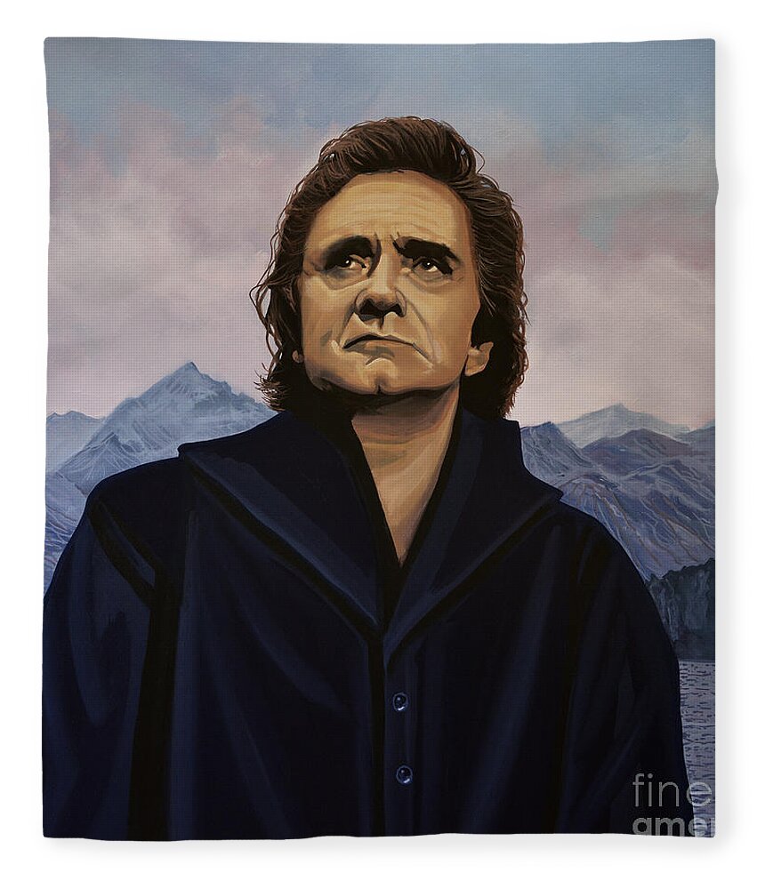 Johnny Cash Fleece Blanket featuring the painting Johnny Cash Painting by Paul Meijering