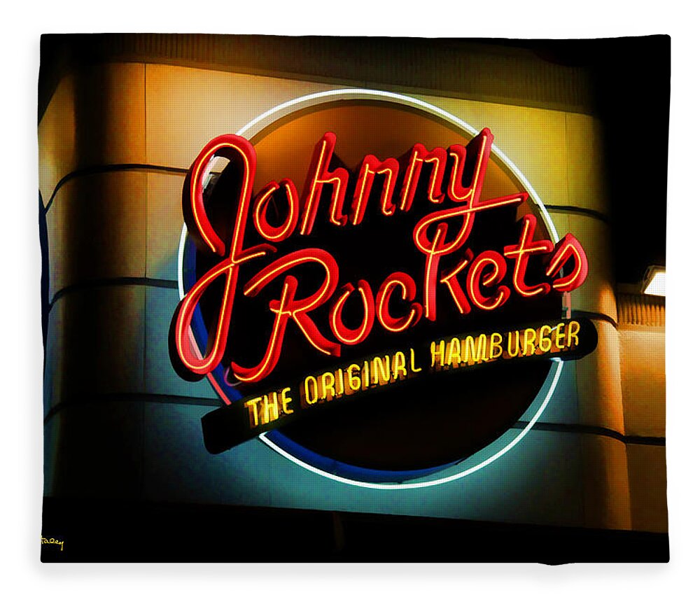 Johnny Rockets Fleece Blanket featuring the photograph Johnny Rockets Sign by Chuck Staley
