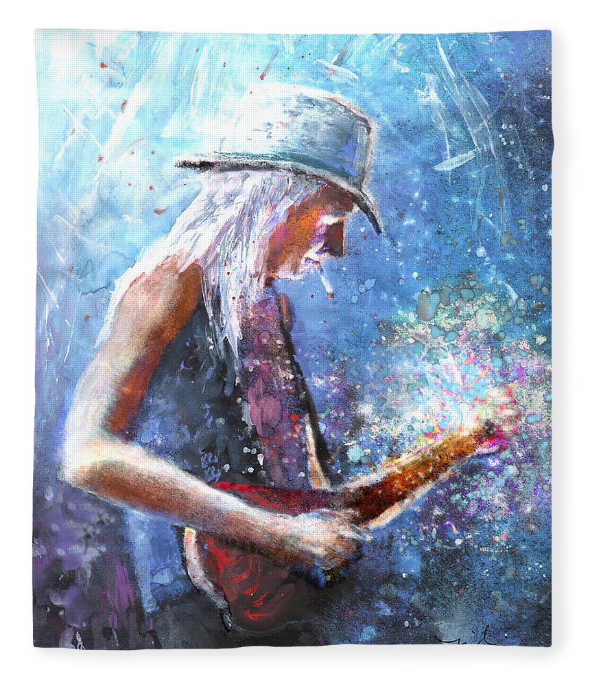 Music Fleece Blanket featuring the painting Johnny Winter by Miki De Goodaboom