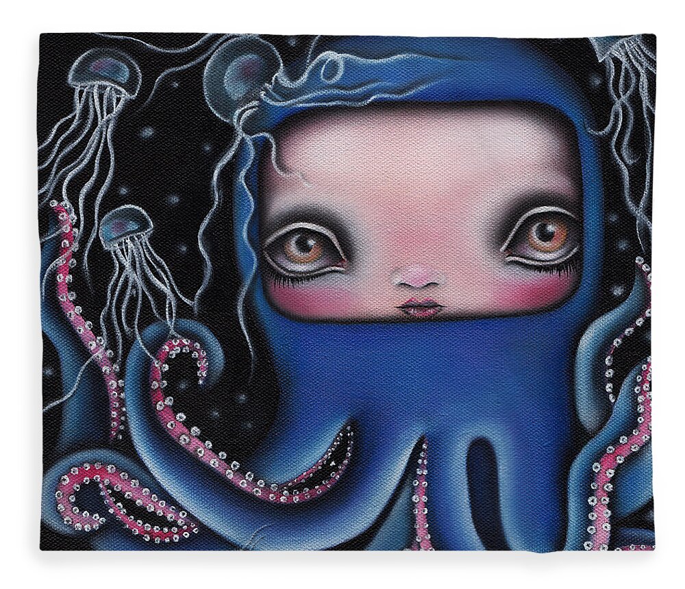 Octopus Fleece Blanket featuring the painting Jolenta by Abril Andrade