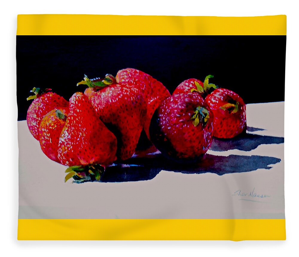 Berries Fleece Blanket featuring the painting Juicy Strawberries by Sher Nasser