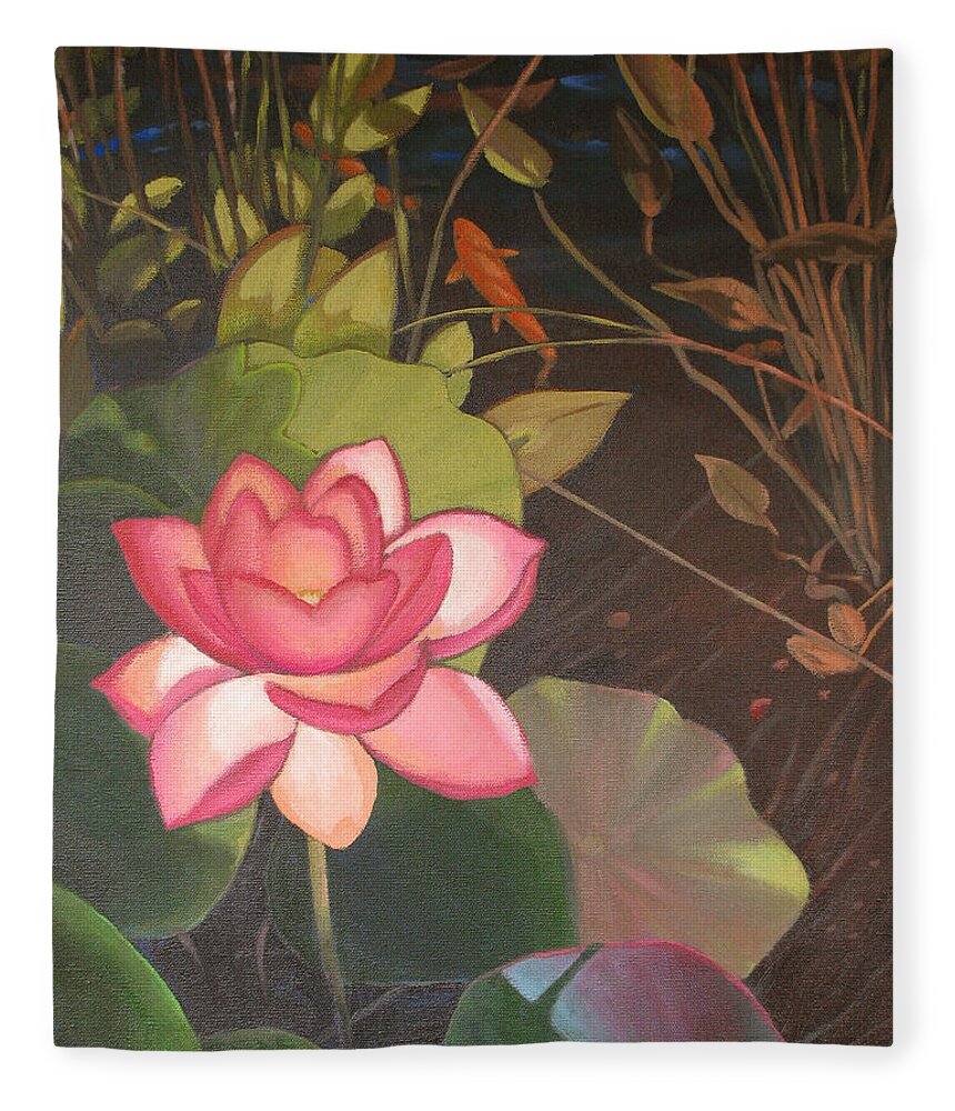 Lotus Flower Fleece Blanket featuring the painting Kenton's Lily by Don Morgan
