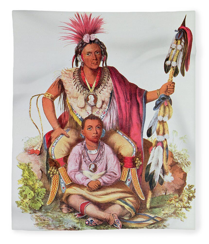 Male Fleece Blanket featuring the photograph Keokuk Or Watchful Fox, Chief Of The Sauks And Foxes, And His Son, Musewont Or Long-haired Fox by Charles Bird King
