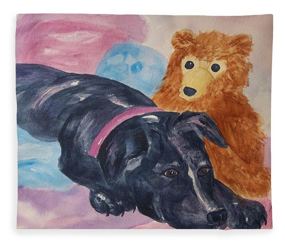 Pit Bull Fleece Blanket featuring the painting Kiki by Ellen Levinson