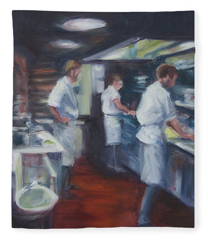 Restaurant Fleece Blanket featuring the painting Kitchen Choreographer by Connie Schaertl