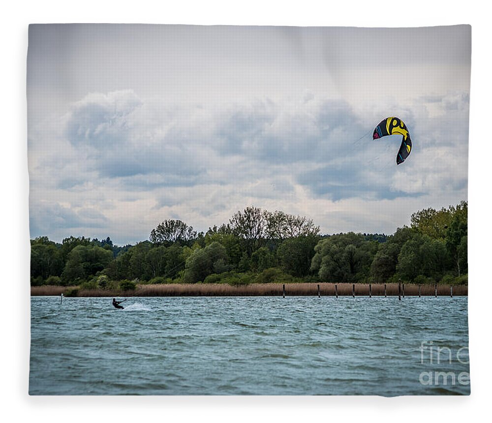 Ammersee Fleece Blanket featuring the photograph Kite Surfing by Hannes Cmarits