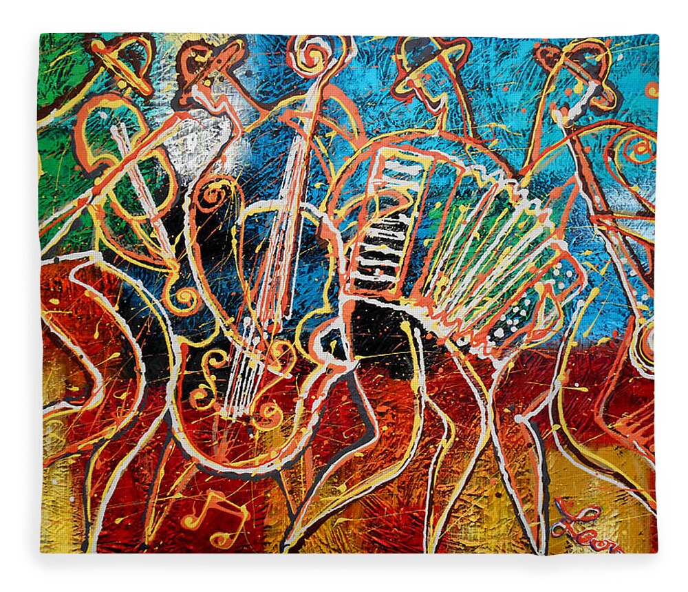 Jazz Fleece Blanket featuring the painting Klezmer Music Band by Leon Zernitsky