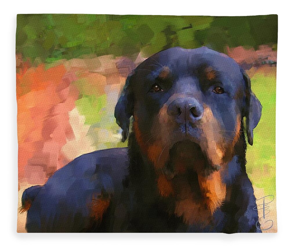 Animal Fleece Blanket featuring the digital art Kodah a Rottweiler by Debra Baldwin