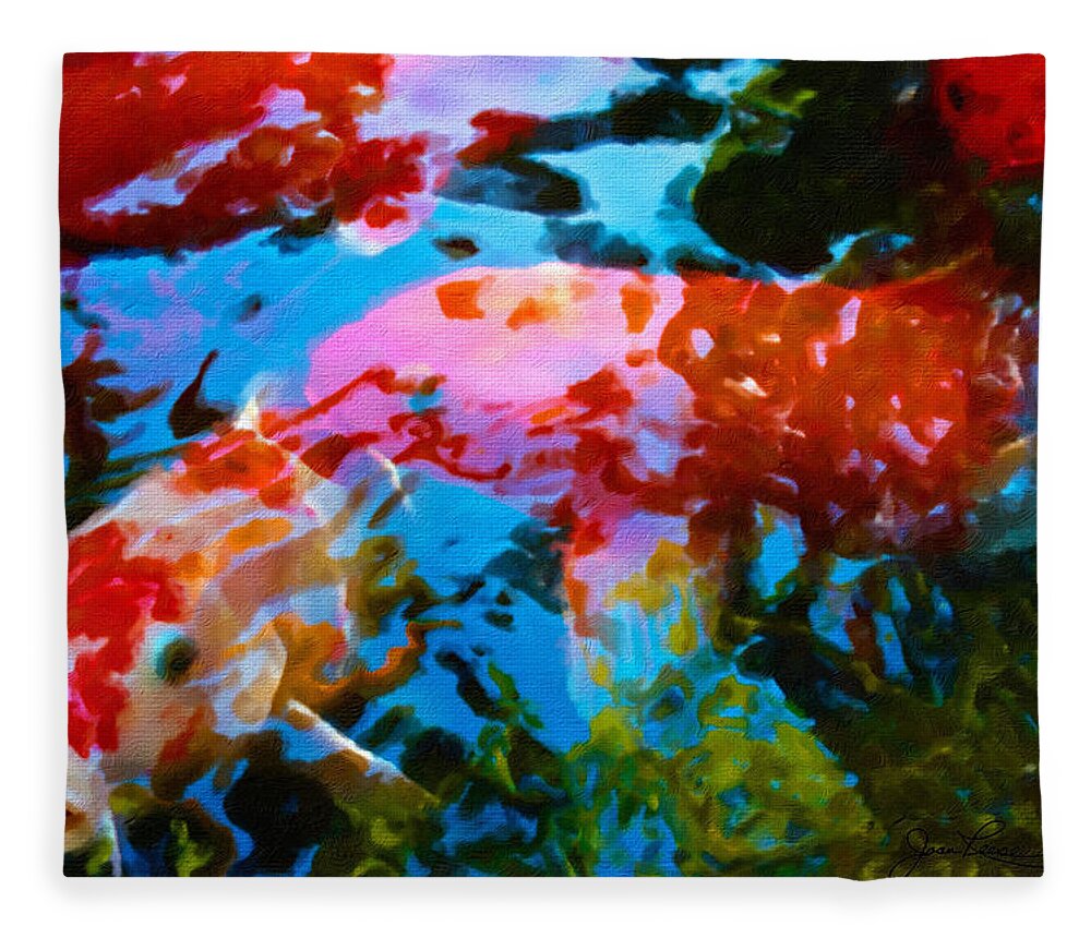 Koi Fish In Pond Fleece Blanket featuring the painting Koi Fish by Joan Reese