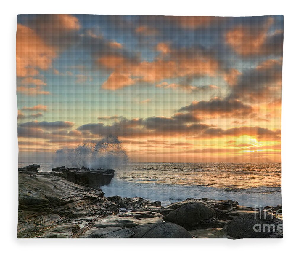 La Jolla Fleece Blanket featuring the photograph La Jolla Cove At Sunset by Eddie Yerkish