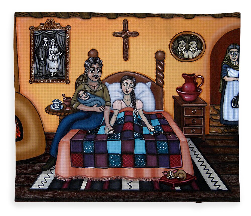 Doulas Fleece Blanket featuring the painting La Partera or The Midwife by Victoria De Almeida