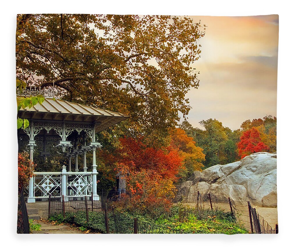 New York Fleece Blanket featuring the photograph Ladies Pavilion in Autumn by Jessica Jenney