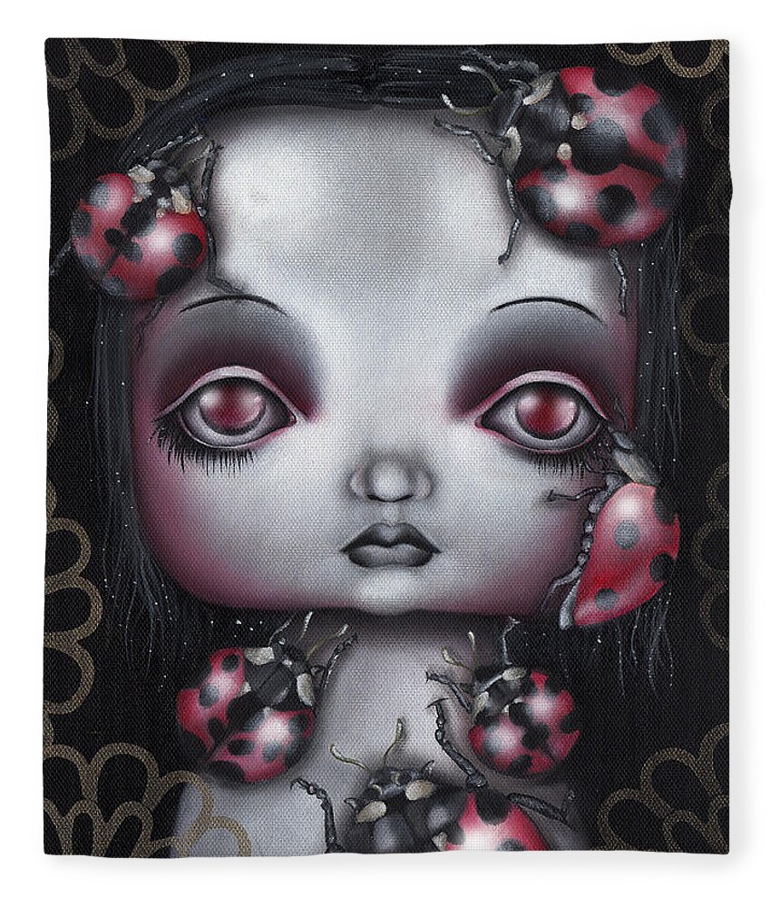 Lady Bug Fleece Blanket featuring the painting Lady Bug Girl by Abril Andrade
