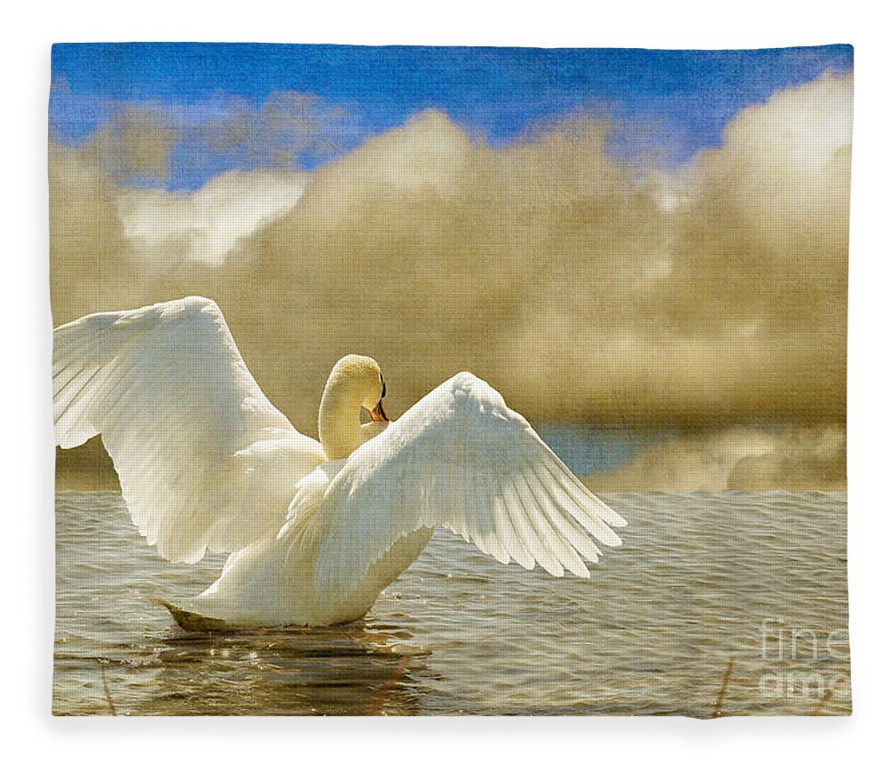 Swans Fleece Blanket featuring the photograph Lady-In-Waiting by Lois Bryan