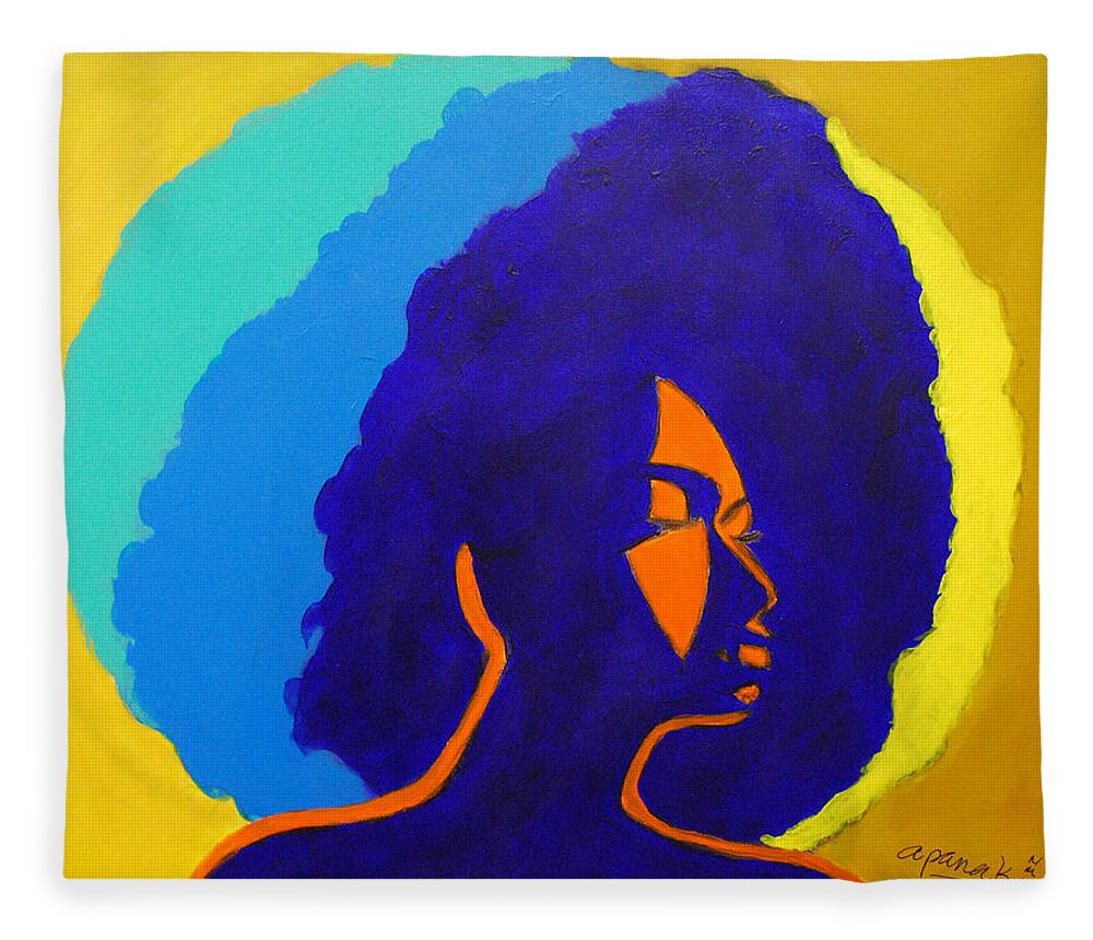 Afro Fleece Blanket featuring the painting Lady Indigo by Apanaki Temitayo M