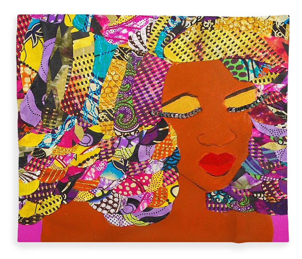 Afro Art Fleece Blanket featuring the tapestry - textile Lady J by Apanaki Temitayo M