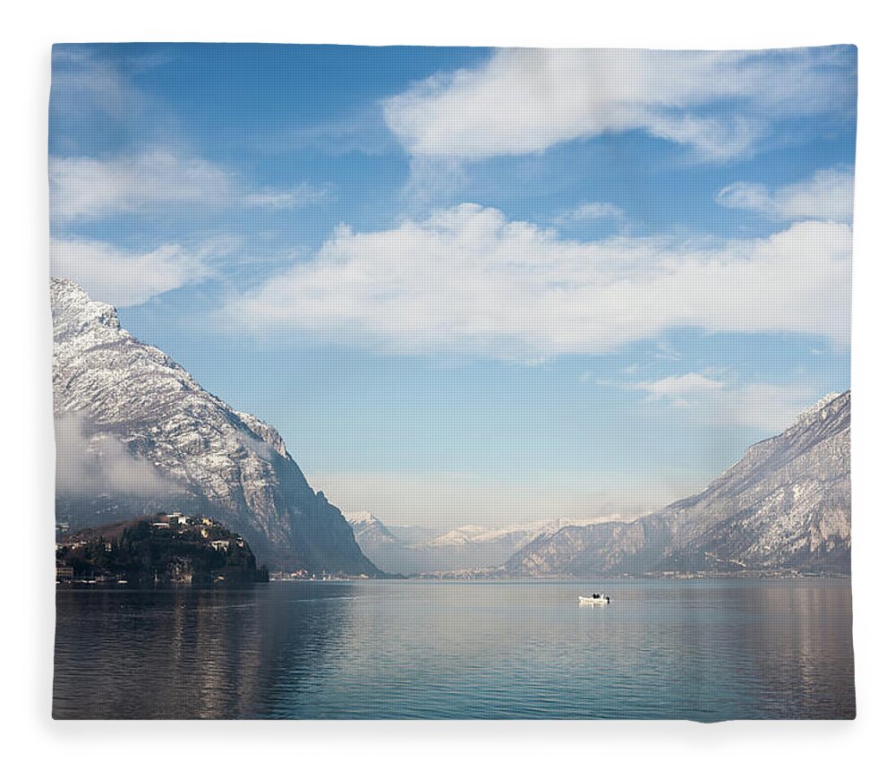 Scenics Fleece Blanket featuring the photograph Lake And Mountain by Deimagine