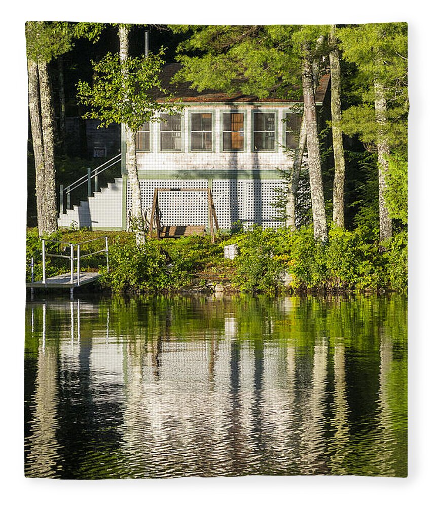 Maine Fleece Blanket featuring the photograph Lake cabin by Steven Ralser