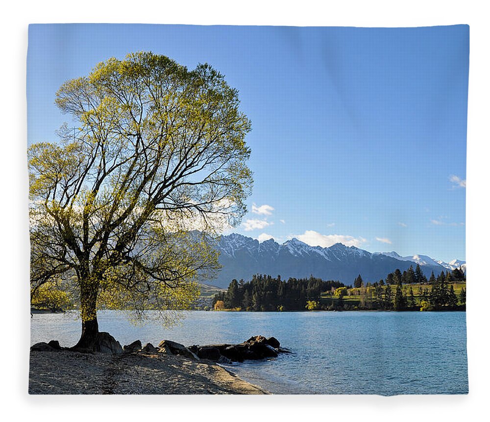 Tranquility Fleece Blanket featuring the photograph Lake Wakatipu And The Remarkables by Steve Clancy Photography