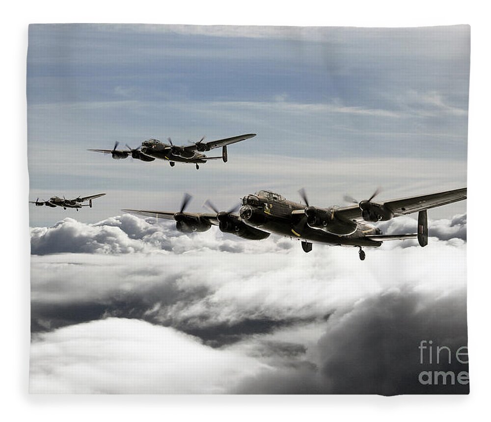 Lancaster Bomber Fleece Blanket featuring the digital art Lancaster Squadron by Airpower Art