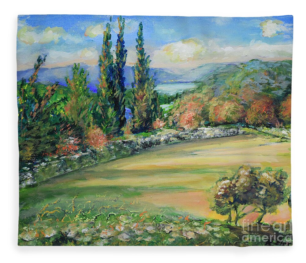 Oil Painting On Canvas Fleece Blanket featuring the painting Landscape From Kavran by Raija Merila
