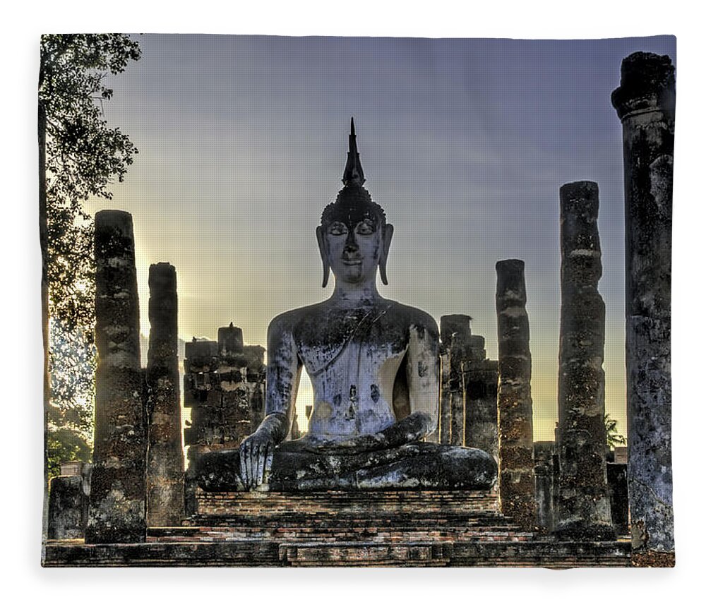 Asia Fleece Blanket featuring the photograph Large Buddha by Maria Coulson