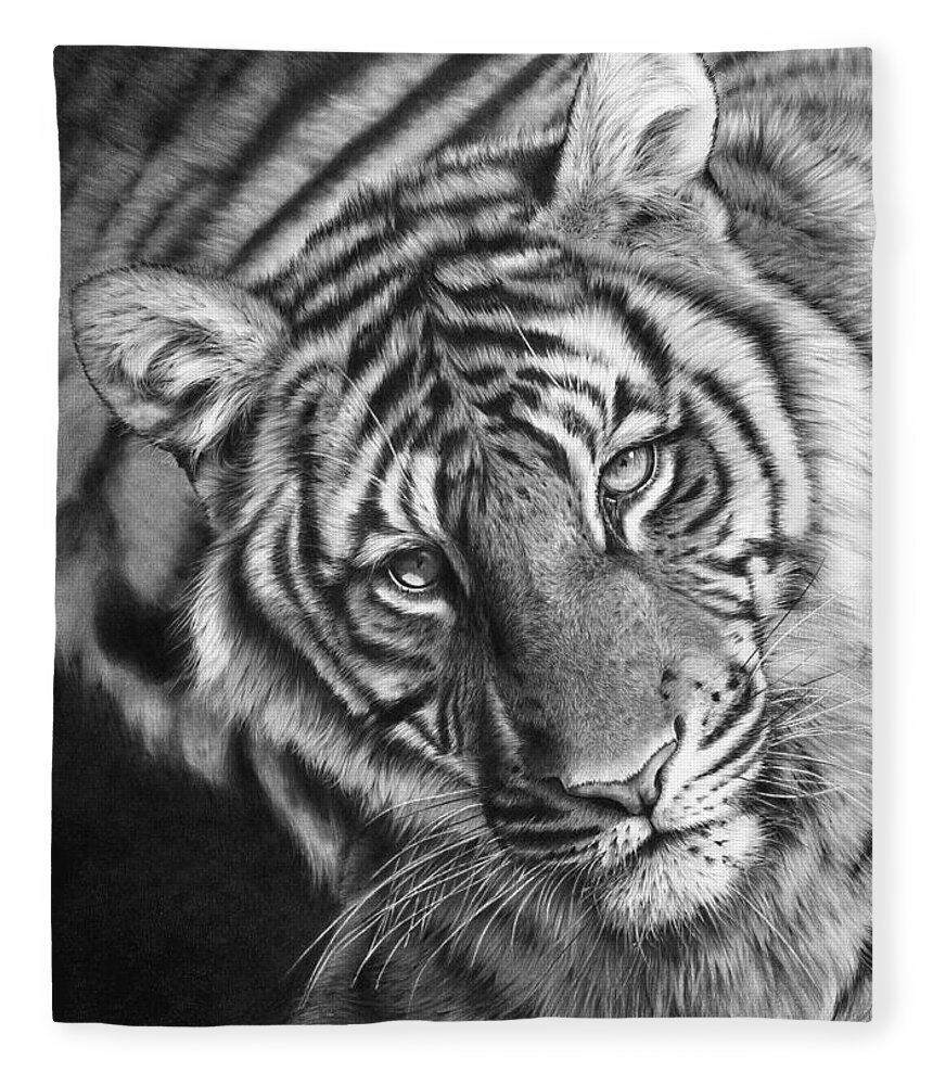 Tiger Fleece Blanket featuring the drawing Last Chance To See by Peter Williams