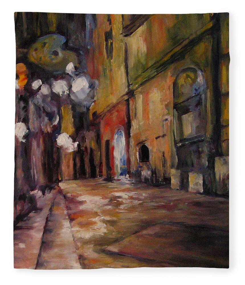 Nice Fleece Blanket featuring the painting Late Night in the Old City by Connie Schaertl