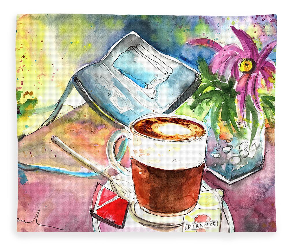 Impressionism Fleece Blanket featuring the painting Latte Macchiato in Italy 01 by Miki De Goodaboom