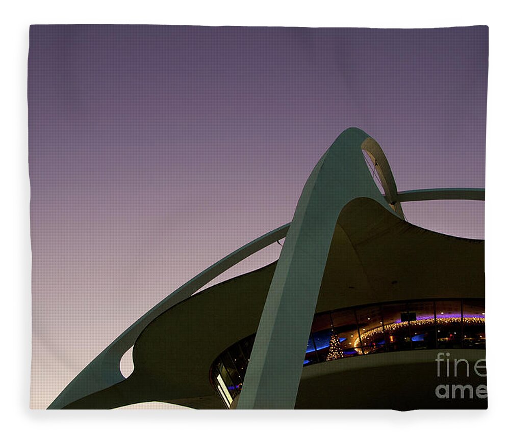 Airport Terminal Fleece Blanket featuring the photograph Lax Encounter Restaurant At Night by Mitch Diamond