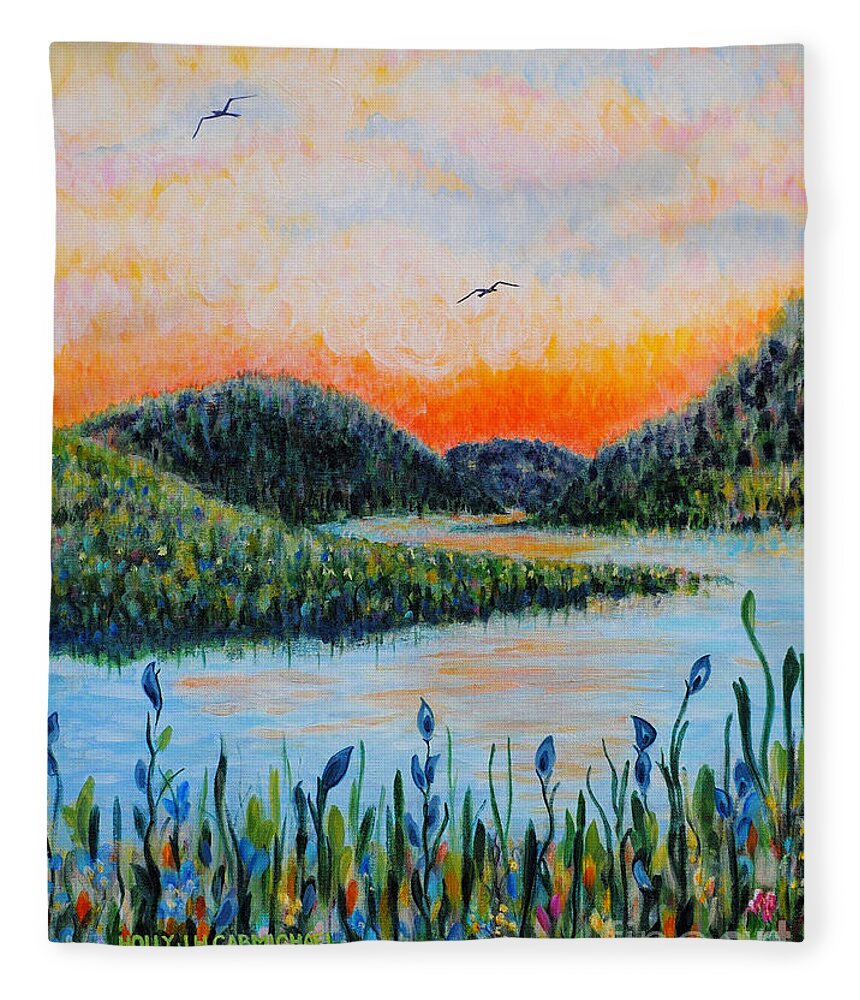 Lazy River Fleece Blanket featuring the painting Lazy River by Holly Carmichael