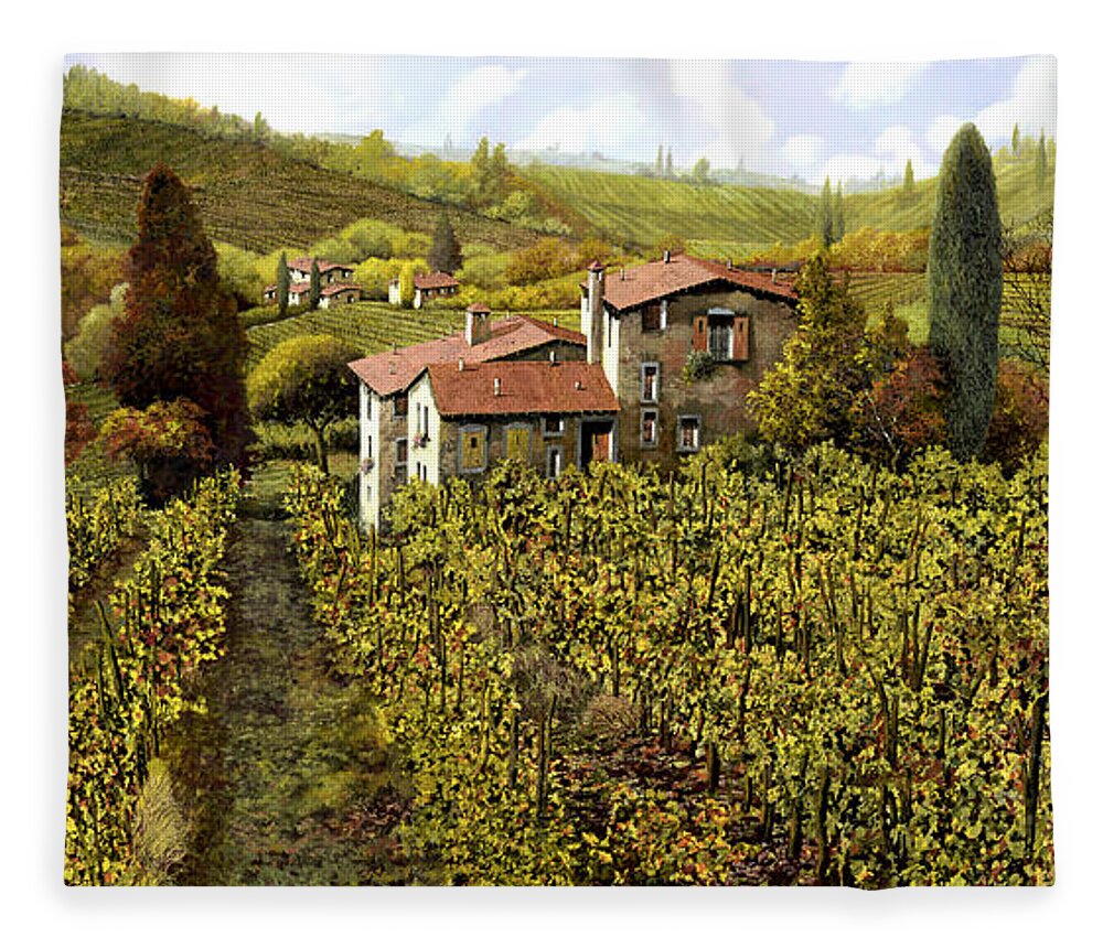Vineyard Fleece Blanket featuring the painting Le Vigne Toscane by Guido Borelli