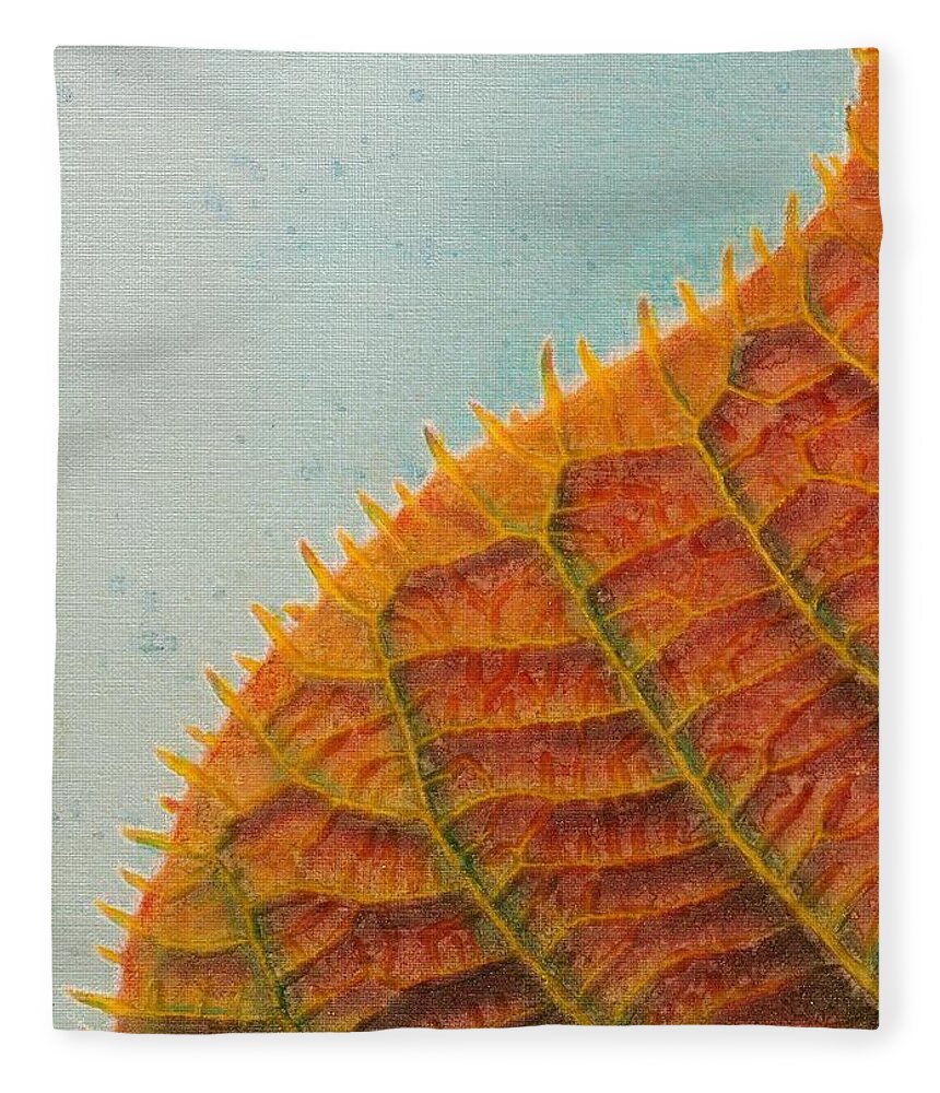 Leaf Fleece Blanket featuring the painting Leaf Against the Sky by Cara Frafjord