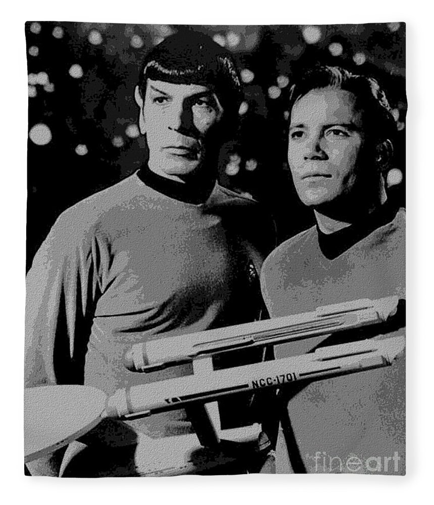Leonard Fleece Blanket featuring the photograph Leonard Nimoy William Shatner Star Trek 1968 by Vintage Collectables