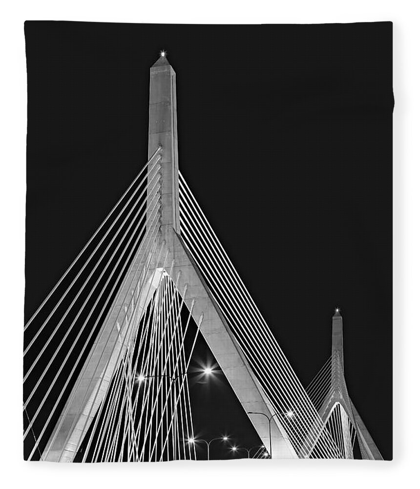 Zakim Fleece Blanket featuring the photograph Leonard P. Zakim Bunker Hill Memorial Bridge BW II by Susan Candelario