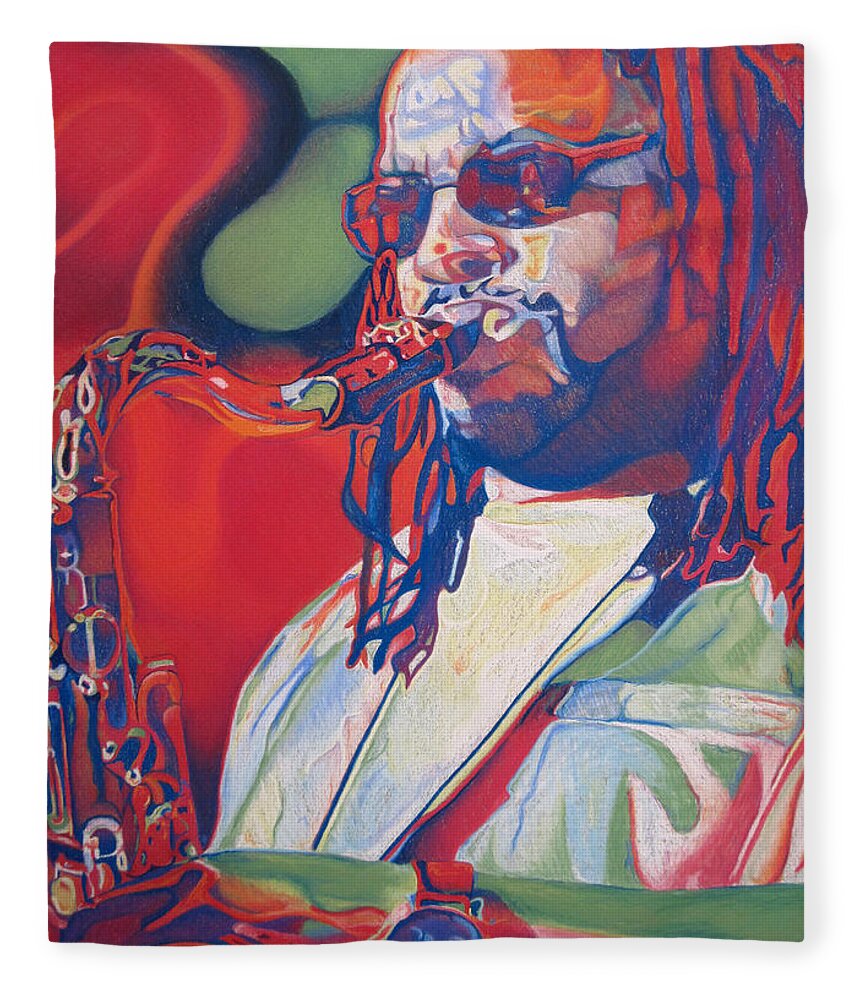 Leroi Moore Fleece Blanket featuring the drawing Leroi Moore Colorful Full Band Series by Joshua Morton