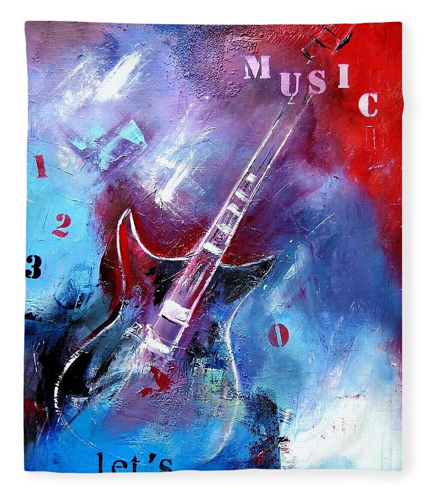 Let's Play Music Fleece Blanket featuring the painting Let the music play by Elise Palmigiani