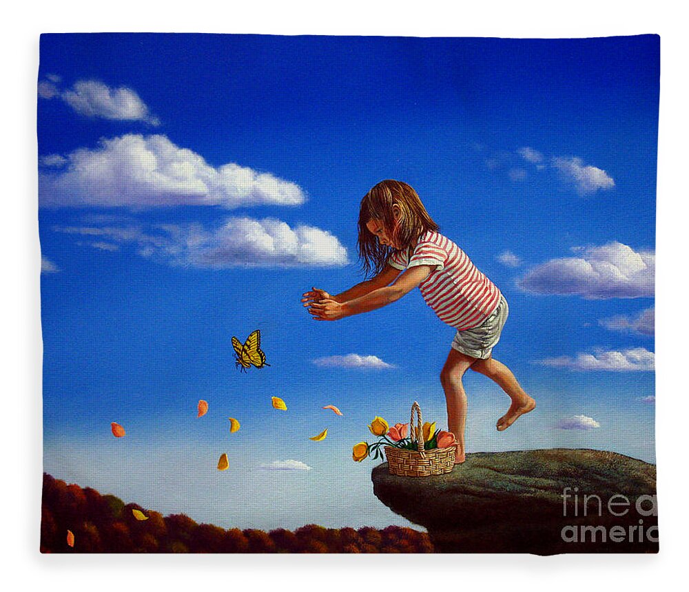 Flower Fleece Blanket featuring the painting Letting it go by Christopher Shellhammer