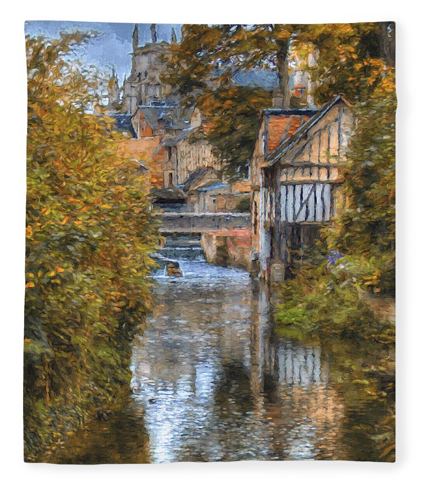 Landscape. Louviers. Eure Fleece Blanket featuring the photograph L'Eure a Louviers by Jean-Pierre Ducondi